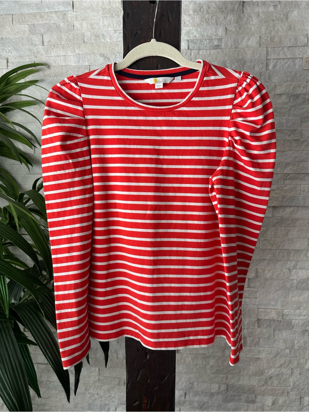 BODEN Orange & White Striped Puff-Sleeve Women's Top Size 8